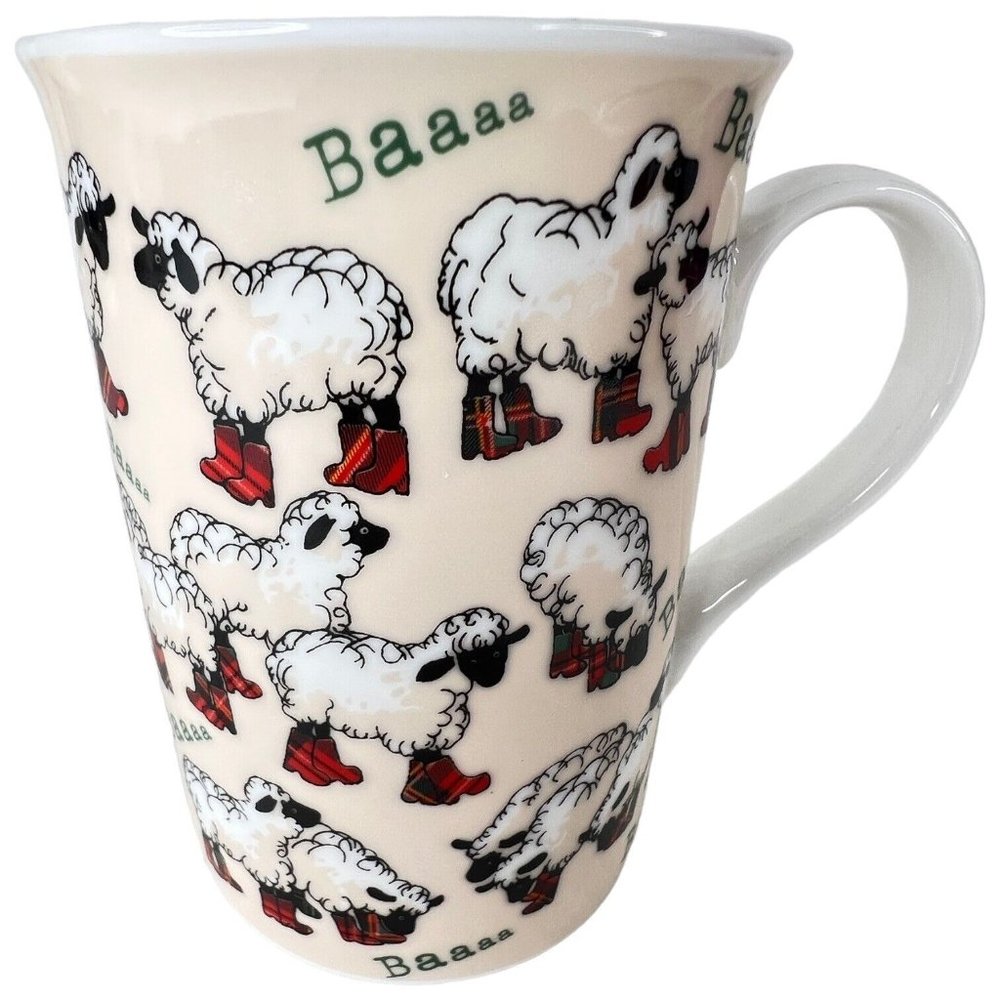 Highland China Sheep Mug Red Plaid Boots Tartan Wellies Wellington Lamb Baa